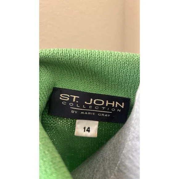 St. John Collection by Marie Gray Size 14/16 Green Navy Floral Trimmed Knit Suit - Picture 9 of 13